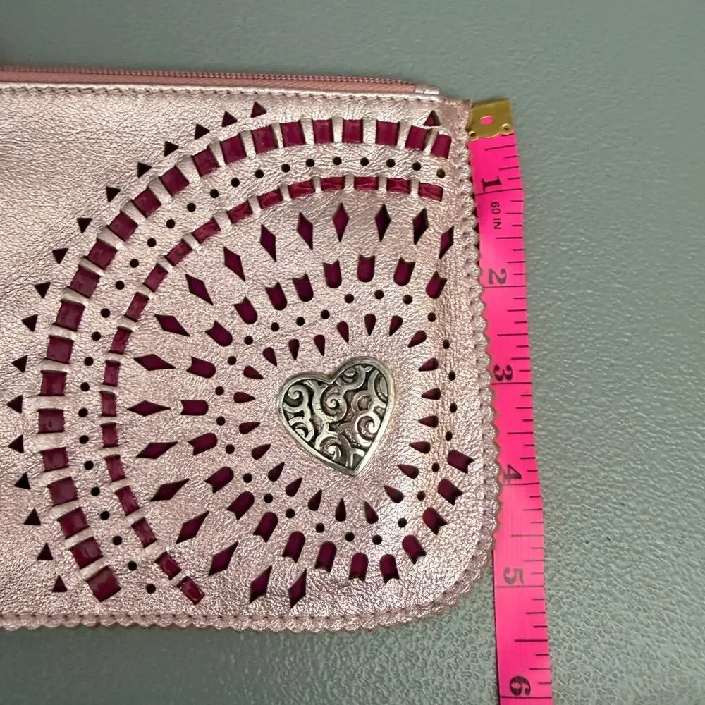Brighton Metallic Pink Heart Zip Wallet Coin Pouch Wristlet